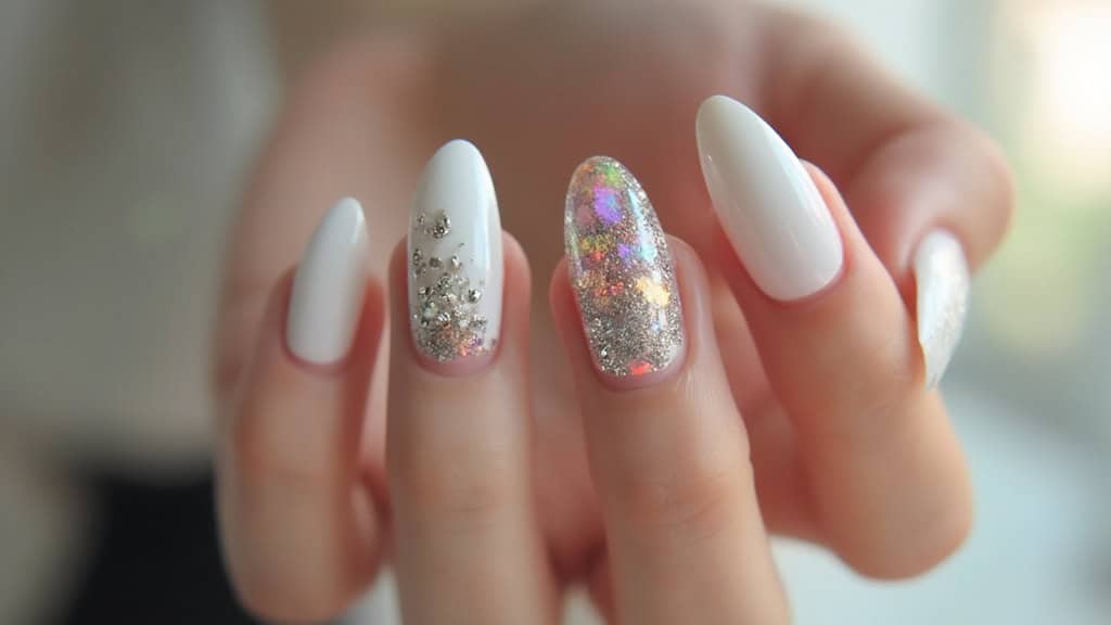 Uñas blancas y plateadas para un look elegante